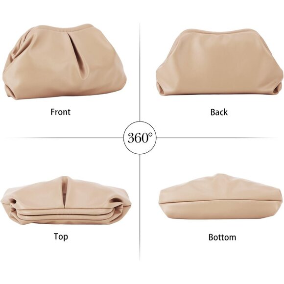 Apricot Women's PU Leather Dumpling Cloud Shape Clutch Evening Party Bag with De - Picture 3 of 9